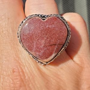 New Heart Shaped Red Sunstone 925 Silver Ring.